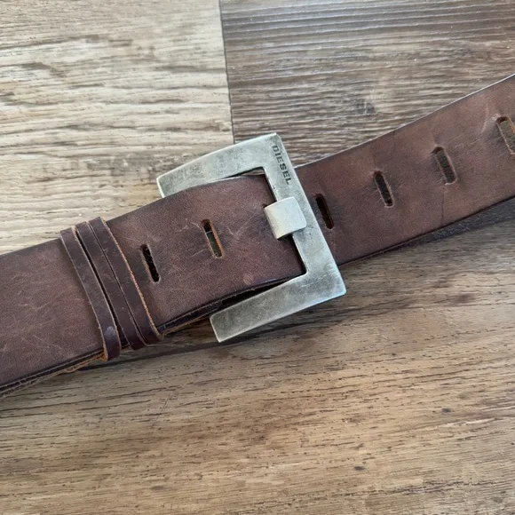 Diesel Brown leather silver buckle belt 34 - Picture 9 of 9